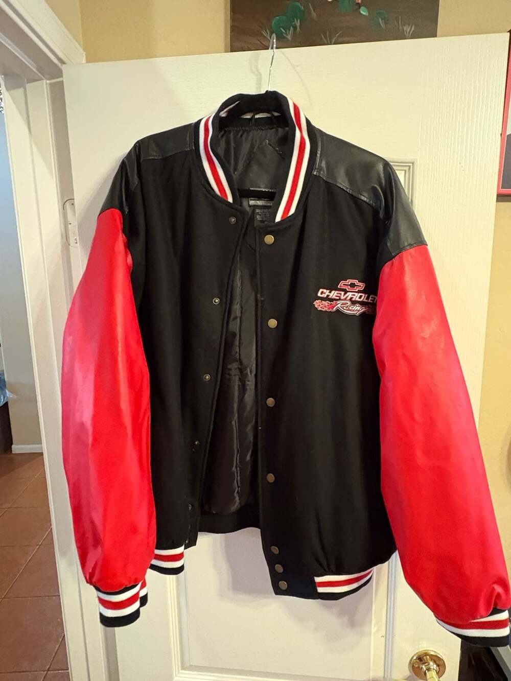 Steve & Barry's Chevrolet Racing Flames Varsity Jacket Black Red XL